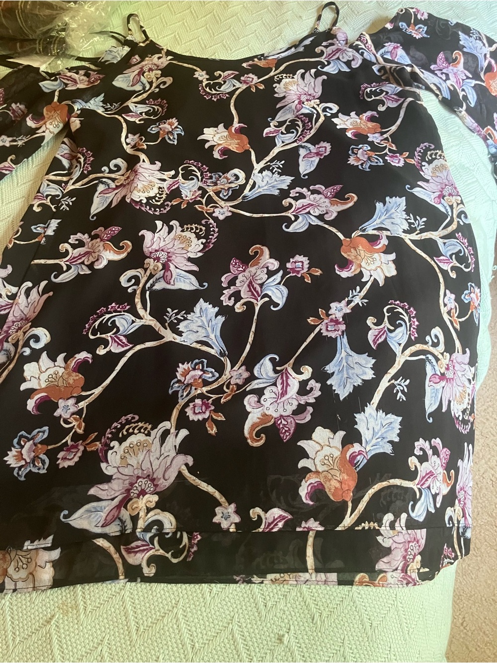 White House Black Market Black Floral Chiffon Cold Shoulder Dress